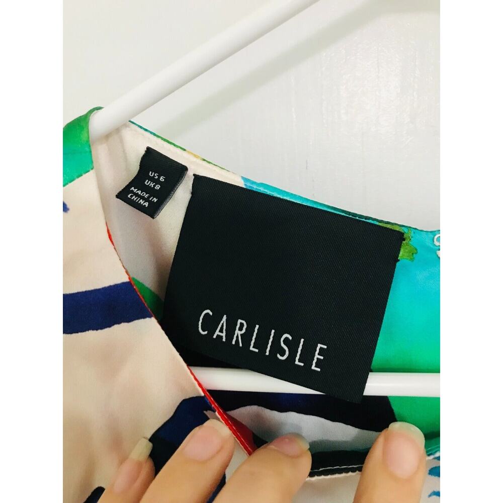 Carlisle Women's Size 6 Silk Dress Colorful Floral Print Lined Zip Cap Sleeve - Picture 5 of 16